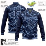 Personalized Abstract Tiger 3D Pattern Varsity Jacket with Custom Name & Number - Navy Light Blue Bomber Full-Snap Design