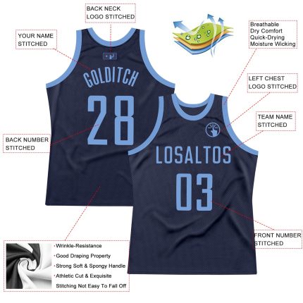 Custom Personalized Basketball Jersey - Navy Light Blue Authentic Throwback with Team Name and Number Personalized Navy Light