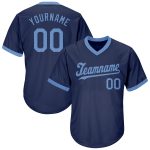 Custom Name Number Baseball Jersey Shirt - Personalized Navy Light Blue Authentic Throwback Rib-Knit Personalized Navy Light