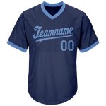 Custom Name Number Baseball Jersey Shirt - Personalized Navy Light Blue Authentic Throwback Rib-Knit Personalized Navy Light