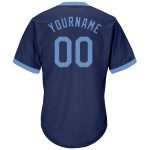 Custom Name Number Baseball Jersey Shirt - Personalized Navy Light Blue Authentic Throwback Rib-Knit Personalized Navy Light