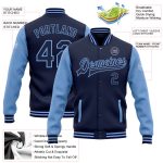 Custom Name and Number Personalized Bomber Jacket Light Blue Navy Two Tone Varsity Full-Snap Letterman Personalized Navy