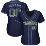 Custom Name Number Baseball Jersey - Personalized Navy Light Blue Gold Drift Fashion Team Design Personalized Navy Light