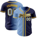 Custom Navy Light Blue-Gold Gradient Fashion Baseball Jersey with Personalized Name and Number - Team Gear Personalized Navy