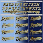 Custom Name Number Gradient Varsity Letterman Jacket - Personalized Navy Light Blue Gold Bomber Full-Snap Fashion Jacket