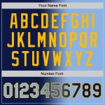 Custom Name Number Gradient Varsity Letterman Jacket - Personalized Navy Light Blue Gold Bomber Full-Snap Fashion Jacket