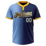 Custom Team Name and Number Unisex Softball Jersey - Personalized Navy Light Blue Gold Gradient Two-Button Design Personalized