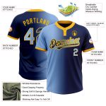 Custom Team Name and Number Unisex Softball Jersey - Personalized Navy Light Blue Gold Gradient Two-Button Design Personalized