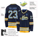 Custom Personalized Hockey Jersey - Navy Light Blue Gold, Team Name & Number Personalized Navy Light Blue-Gold Hockey Jersey
