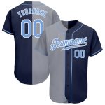 Custom Team Baseball Jersey with Personalized Name and Number - Navy Light Blue-Gray Authentic Split Design Personalized