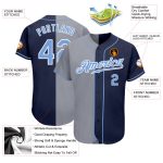 Custom Team Baseball Jersey with Personalized Name and Number - Navy Light Blue-Gray Authentic Split Design Personalized