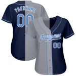 Custom Team Baseball Jersey with Personalized Name and Number - Navy Light Blue-Gray Authentic Split Design Personalized