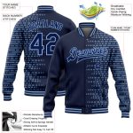 Custom Name and Number Personalized Navy Blue Halftone 3D Pattern Varsity Letterman Bomber Full-Snap Jacket Personalized