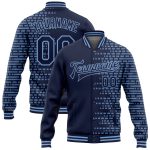 Custom Name and Number Personalized Navy Blue Halftone 3D Pattern Varsity Letterman Bomber Full-Snap Jacket Personalized