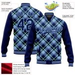 Custom Name and Number Varsity Jacket - Personalized 3D Pattern Check Bomber in Navy, Light Blue, Neon Green Personalized