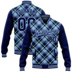 Custom Name and Number Varsity Jacket - Personalized 3D Pattern Check Bomber in Navy, Light Blue, Neon Green Personalized