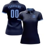 Custom Name Number Golf Polo Shirt - Personalized Navy Light Blue Performance Team Apparel Personalized Navy Light Blue Performance