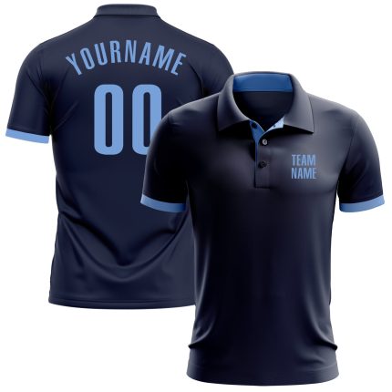 Custom Name Number Golf Polo Shirt - Personalized Navy Light Blue Performance Team Apparel Personalized Navy Light Blue Performance