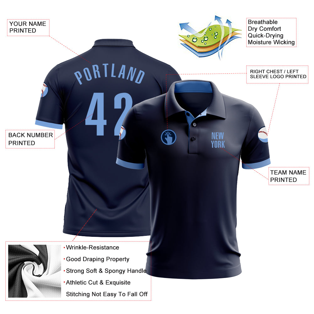 Personalized Navy Light Blue Performance Golf Polo Shirt Team Custom Name and Number Custom Name Number Golf Polo Shirt - Personalized Navy Light Blue Performance Team Apparel Personalized Navy Light Blue Performance - Image 3