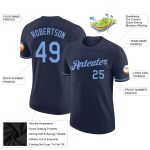 Custom Team Name Number Navy Light Blue Performance T-Shirt - Personalized Sports Tee Personalized Navy Light Blue Performance