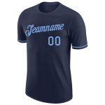 Custom Team Name Number Navy Light Blue Performance T-Shirt - Personalized Sports Tee Personalized Navy Light Blue Performance