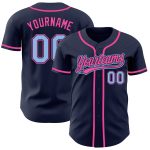 Custom Name and Number Baseball Jersey - Personalized Navy Light Blue and Pink Authentic Team Apparel Personalized Navy Light