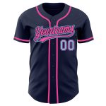 Custom Name and Number Baseball Jersey - Personalized Navy Light Blue and Pink Authentic Team Apparel Personalized Navy Light