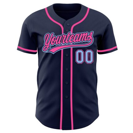 Custom Name and Number Baseball Jersey - Personalized Navy Light Blue and Pink Authentic Team Apparel Personalized Navy Light
