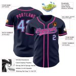 Custom Name and Number Baseball Jersey - Personalized Navy Light Blue and Pink Authentic Team Apparel Personalized Navy Light