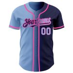 Custom Name and Number Personalized Navy Light Blue Pink Baseball Jersey | Authentic Gradient Fashion Team Jersey Personalized