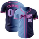 Custom Name and Number Personalized Navy Light Blue Pink Baseball Jersey | Authentic Gradient Fashion Team Jersey Personalized