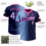 Personalized Softball Jersey Custom Name Number Unisex Two-Button Navy Light Blue-Pink Gradient Fashion Personalized Navy