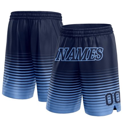 Custom Name and Number Basketball Shorts - Personalized Navy Light Blue Pinstripe Fade Fashion Design Personalized Navy Light