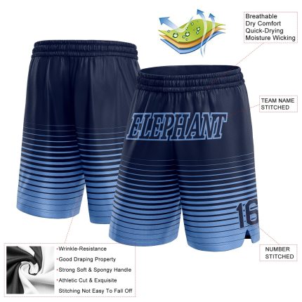 Custom Name and Number Basketball Shorts - Personalized Navy Light Blue Pinstripe Fade Fashion Design Personalized Navy Light