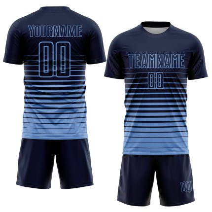 Custom Name and Number Soccer Jersey - Personalized Navy Light Blue Pinstripe Fade Fashion Sublimation Uniform Personalized