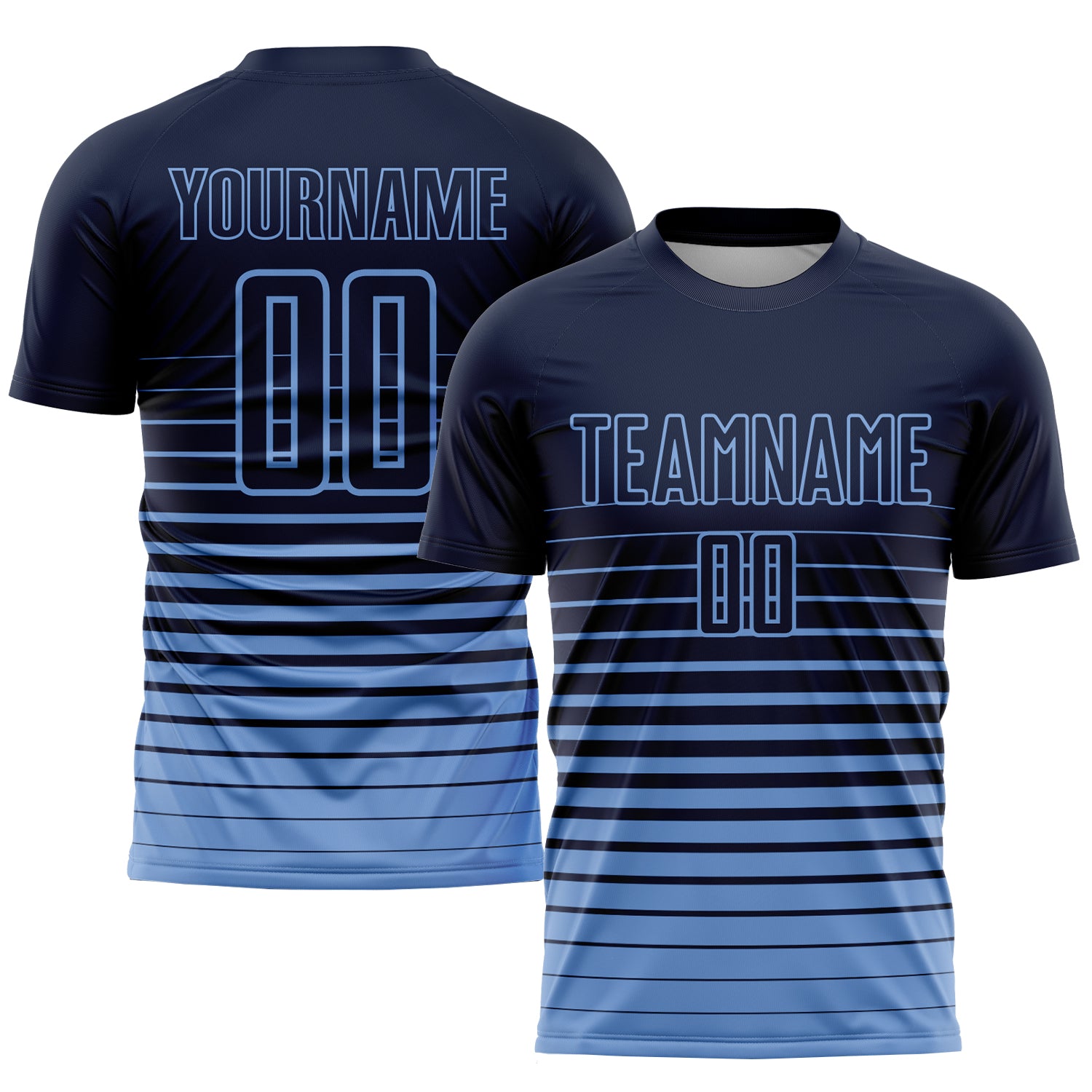 Custom Name and Number Soccer Jersey - Personalized Navy Light Blue Pinstripe Fade Fashion Sublimation Uniform Personalized