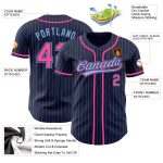 Custom Name and Number Personalized Navy Light Blue Pinstripe Pink Baseball Jersey Personalized Navy Light Blue Pinstripe