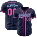 Custom Name and Number Personalized Navy Light Blue Pinstripe Pink Baseball Jersey Personalized Navy Light Blue Pinstripe