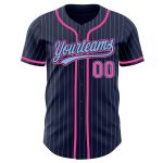 Custom Name and Number Personalized Navy Light Blue Pinstripe Pink Baseball Jersey Personalized Navy Light Blue Pinstripe