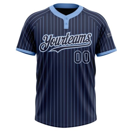 Personalized Unisex Softball Jersey - Navy Light Blue Pinstripe Two-Button Design Personalized Navy Light Blue Pinstripe