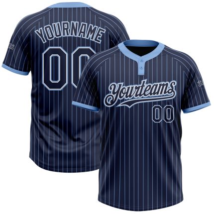 Personalized Unisex Softball Jersey - Navy Light Blue Pinstripe Two-Button Design Personalized Navy Light Blue Pinstripe