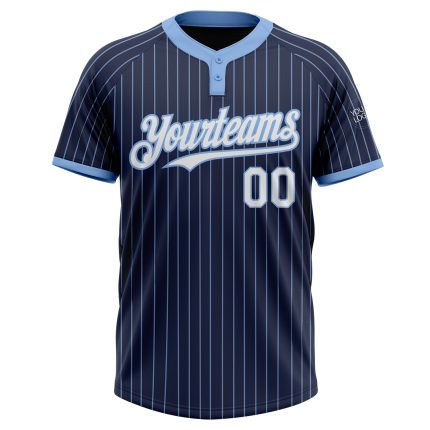 Custom Team Unisex Softball Jersey - Personalized Navy Blue Pinstripe with Name & Number - Two-Button Design Personalized