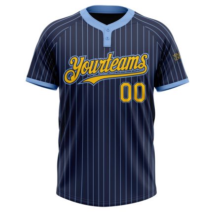 Custom Unisex Softball Jersey with Name and Number - Navy Light Blue Pinstripe Two-Button, Personalized Team Apparel Personalized