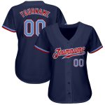 Custom Team Baseball Jersey - Personalized Navy Light Blue and Red with Name & Number Personalized Navy Light Blue-Red Authentic