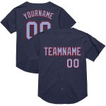 Personalized Authentic Throwback Baseball Jersey in Navy Light Blue-Red Mesh for Custom Sports Wear Personalized Navy Light