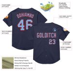 Personalized Authentic Throwback Baseball Jersey in Navy Light Blue-Red Mesh for Custom Sports Wear Personalized Navy Light