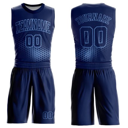 Custom Name & Number Basketball Jersey - Personalized Navy Light Blue Round Neck Sublimation Suit Personalized Navy Light