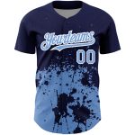 Custom Team Name and Number Baseball Jersey - Personalized Navy Blue and White 3D Abstract Splash Grunge Art Design Personalized