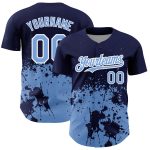 Custom Team Name and Number Baseball Jersey - Personalized Navy Blue and White 3D Abstract Splash Grunge Art Design Personalized