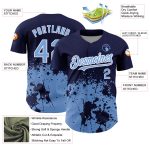 Custom Team Name and Number Baseball Jersey - Personalized Navy Blue and White 3D Abstract Splash Grunge Art Design Personalized